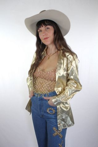 Vintage Longhorn Western Metallic Gold Button Down Selected By Moons + Junes Vintage