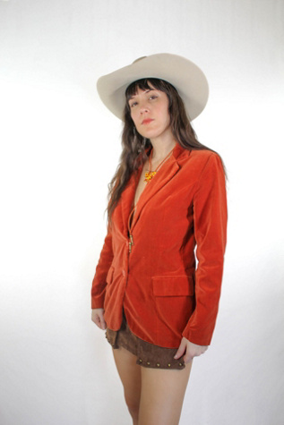 Vintage Burnt Orange Velvet Fitted Blazer Jacket Selected By Moons + Junes Vintage