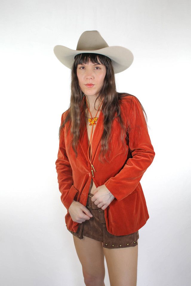 Vintage Burnt Orange Velvet Fitted Blazer Jacket Selected By Moons + Junes Vintage #2