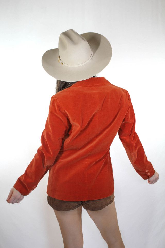 Vintage Burnt Orange Velvet Fitted Blazer Jacket Selected By Moons + Junes Vintage #3