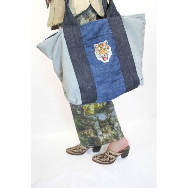 Vintage Tiger Patch Denim Tote Bag Selected By Moons + Junes Vintage #1
