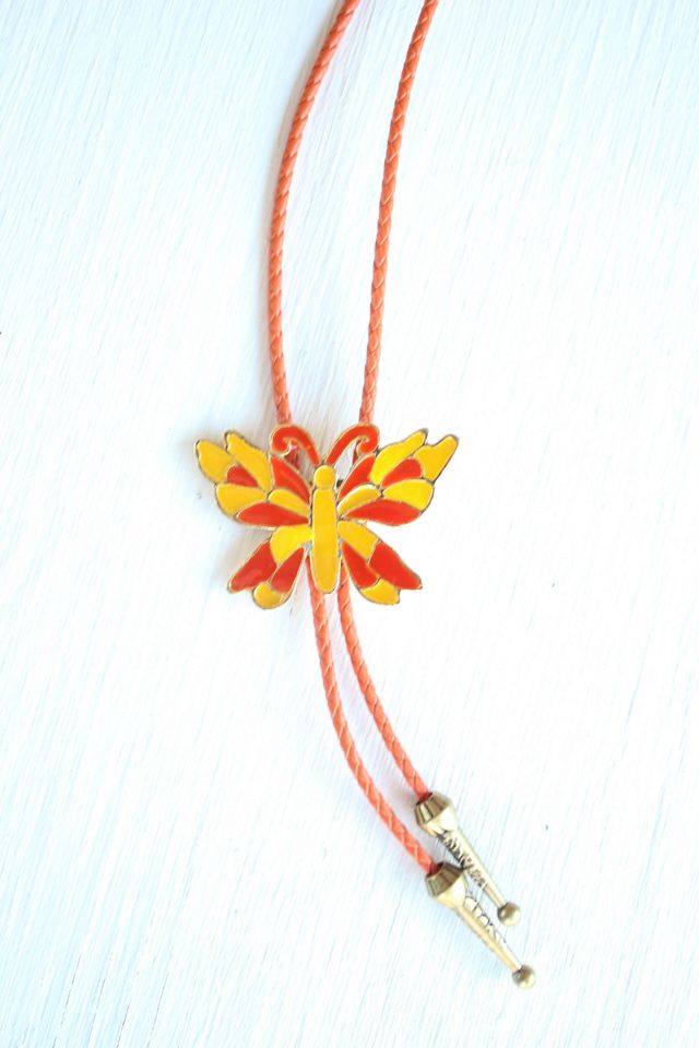 Upcycled Vintage Butterfly Orange Bolo Tie Necklace Selected By Moons + Junes Vintage #1