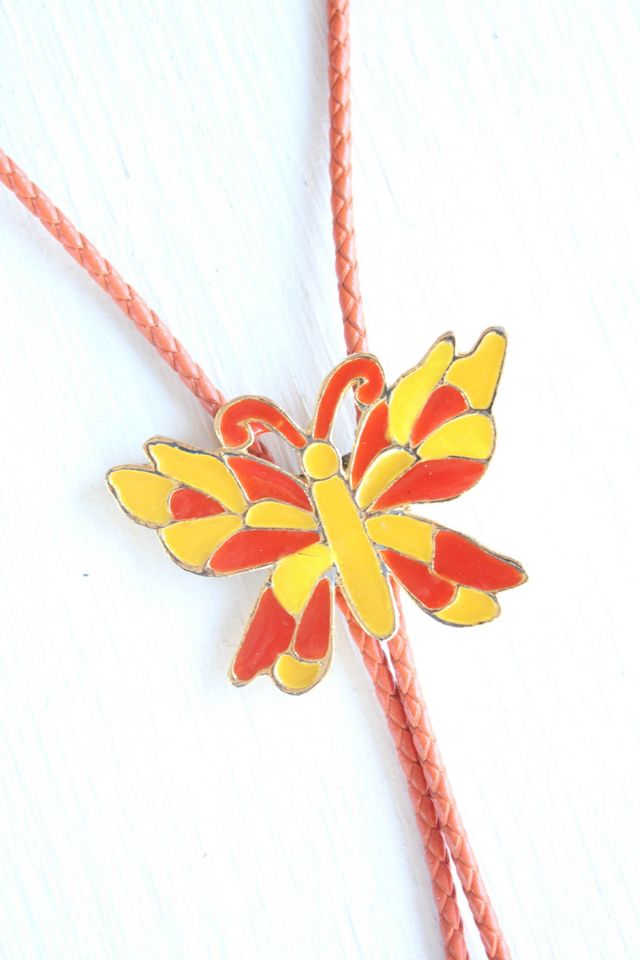 Upcycled Vintage Butterfly Orange Bolo Tie Necklace Selected By Moons + Junes Vintage #2