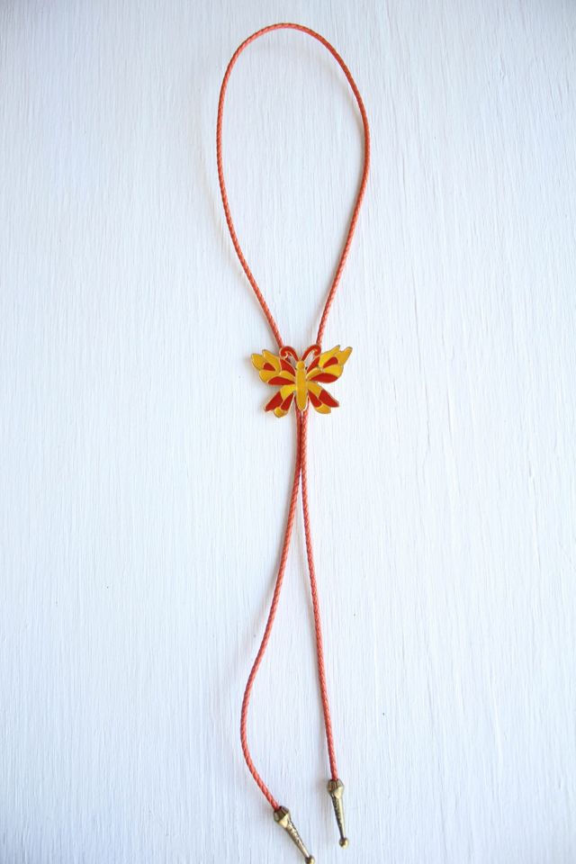 Upcycled Vintage Butterfly Orange Bolo Tie Necklace Selected By Moons + Junes Vintage #3