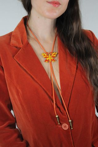 Upcycled Vintage Butterfly Orange Bolo Tie Necklace Selected By Moons + Junes Vintage
