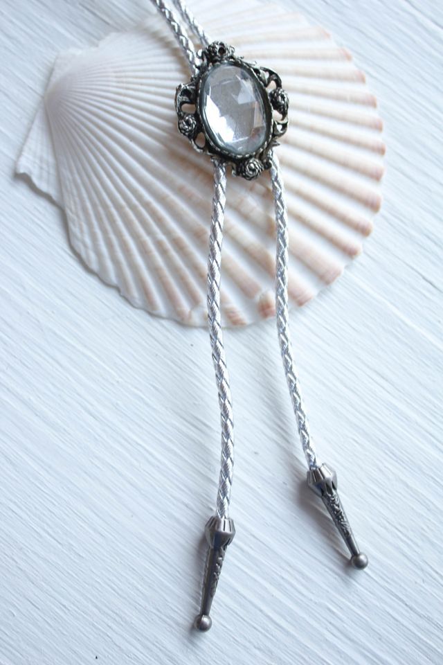 Vintage Silver Crystal Brooch Pin Bolo Tie Necklace Selected By Moons + Junes Vintage #1