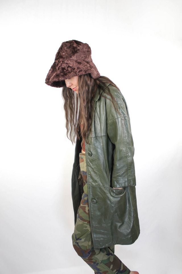 1960s Army Green Cropped Sleeve Leather Trench Jacket Selected By Moons + Junes Vintage #1