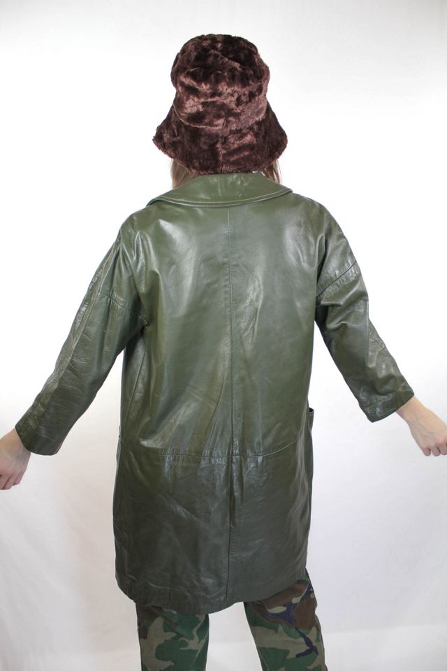 1960s Army Green Cropped Sleeve Leather Trench Jacket Selected By Moons + Junes Vintage #2