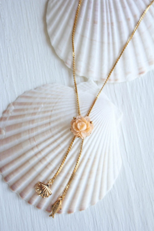 Vintage Peach Rose Gold Charm Bolo Necklace Selected By Moons + Junes Vintage