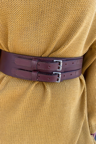Vintage Wide Brown Double Buckle Belt  Selected by FernMercantile