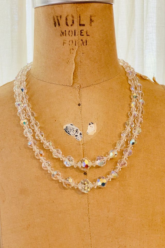 Vintage 1950's Crystal and Iridescent Double Strand Necklace Selected by FernMercantile #2