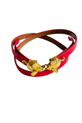 Vintage 1970's  Red Belt  with Gold Mice Selected by FernMercantile