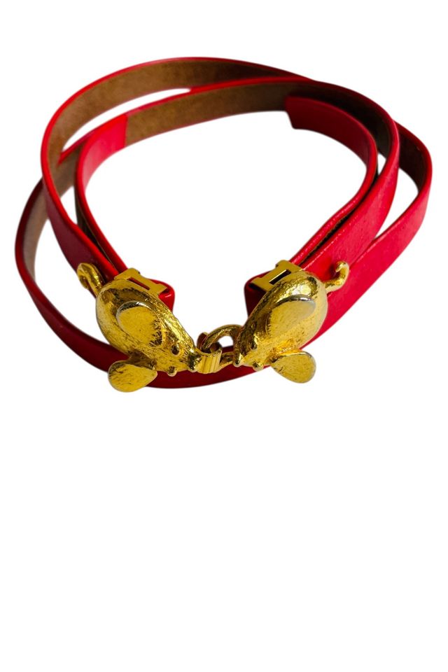 Vintage 1970's  Red Belt  with Gold Mice Selected by FernMercantile #1