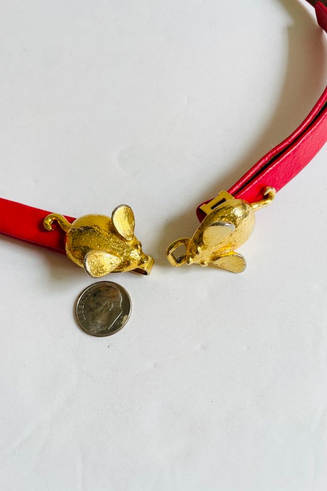 Vintage 1970's  Red Belt  with Gold Mice Selected by FernMercantile #2