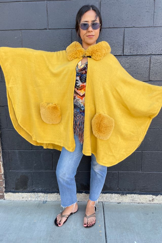 Yellow Cape with Yellow Faux Fur Selected by FernMercantile #3