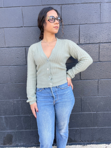 Vintage 1990's Green Ribbed Cashmere Cardigan  Selected by FernMercantile