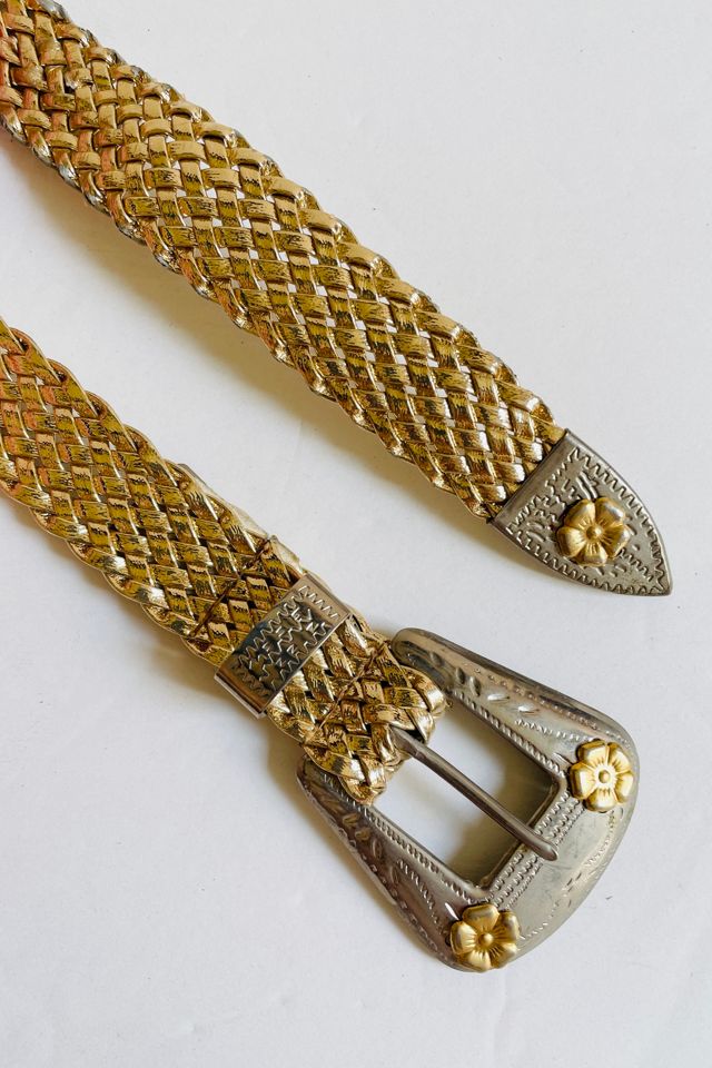 Vintage 1990's Metallic Western Gold Braid Belt Selected by FernMercantile #1