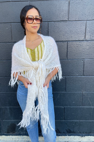 Vintage 1970's White Boho Shawl Selected by FernMercantile