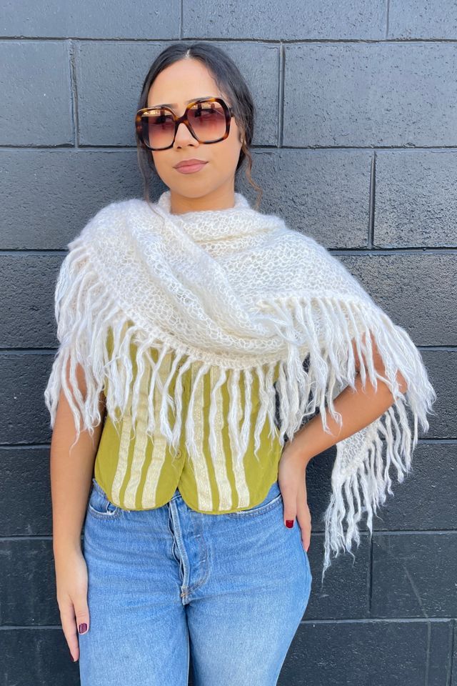 Vintage 1970's White Boho Shawl Selected by FernMercantile #1