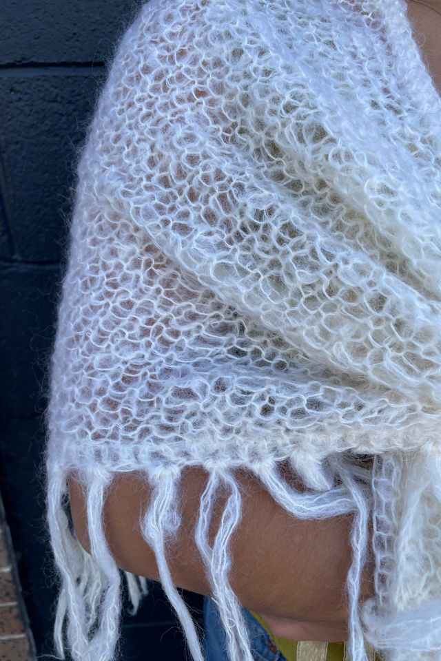 Vintage 1970's White Boho Shawl Selected by FernMercantile #2