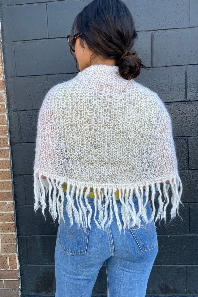 Vintage 1970's White Boho Shawl Selected by FernMercantile #3