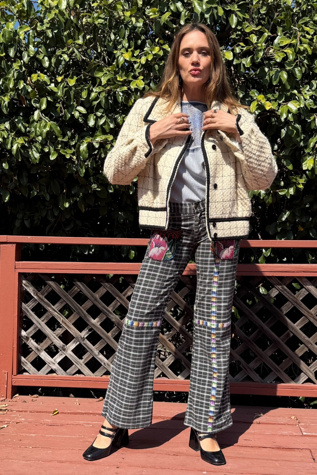 Y2K Folk Embroidered Plaid Jeans Bell Bottoms Selected b y Personal Choice