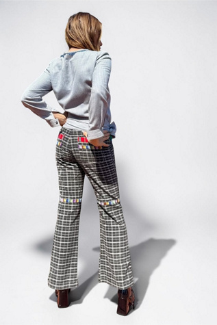 Женские джинсы Personal Choice Y2K Folk Embroidered Plaid Jeans Bell Bottoms Selected b y, цвет: Чёрный — фото 2