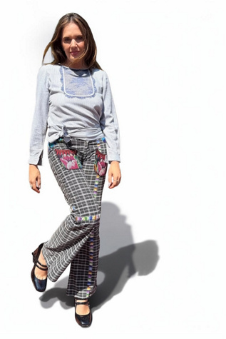 Женские джинсы Personal Choice Y2K Folk Embroidered Plaid Jeans Bell Bottoms Selected b y, цвет: Чёрный — фото 3