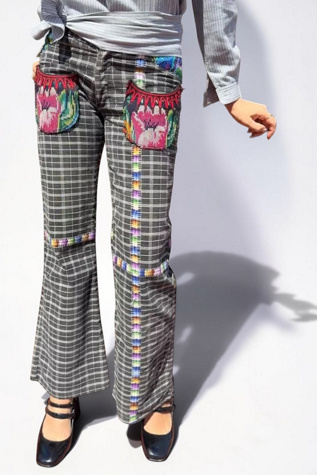 Женские джинсы Personal Choice Y2K Folk Embroidered Plaid Jeans Bell Bottoms Selected b y, цвет: Чёрный — фото 4