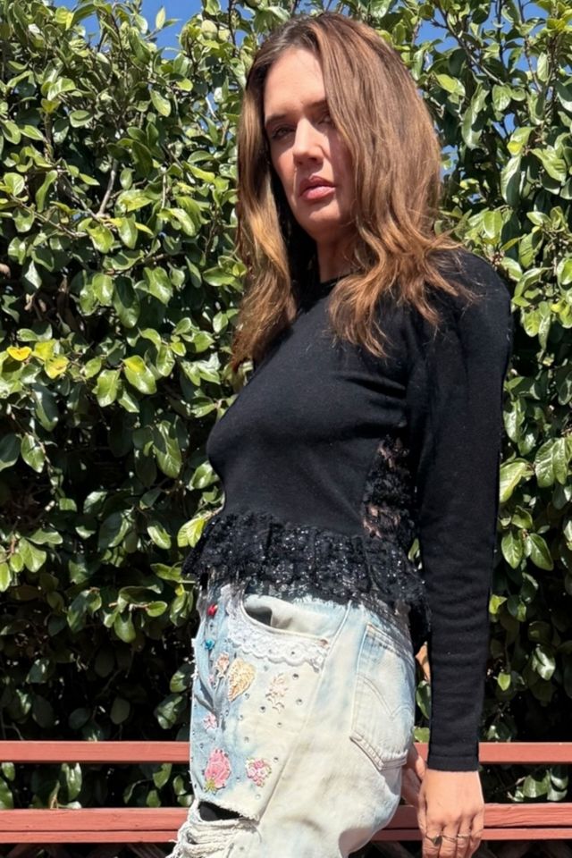1980s Adrienne Vittadini Sheer Sequin Lace Back Peplum Sweater Selected by Personal Choice #3