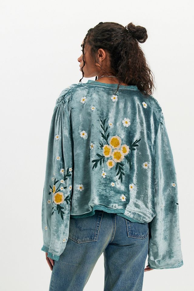 Denim And Bone Embroidered Bed Jacket #1