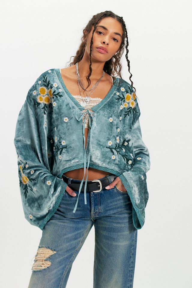 Denim And Bone Embroidered Bed Jacket #3