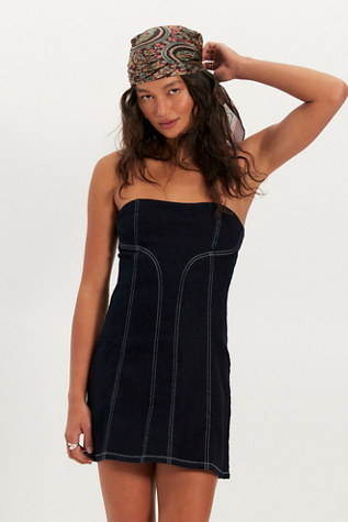 Alexa Denim Mini Dress by Free People in Blue, Size: US 8