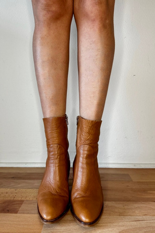 Peanut Brown Leather Ankle Block Heel Boots Selected by Picky Jane