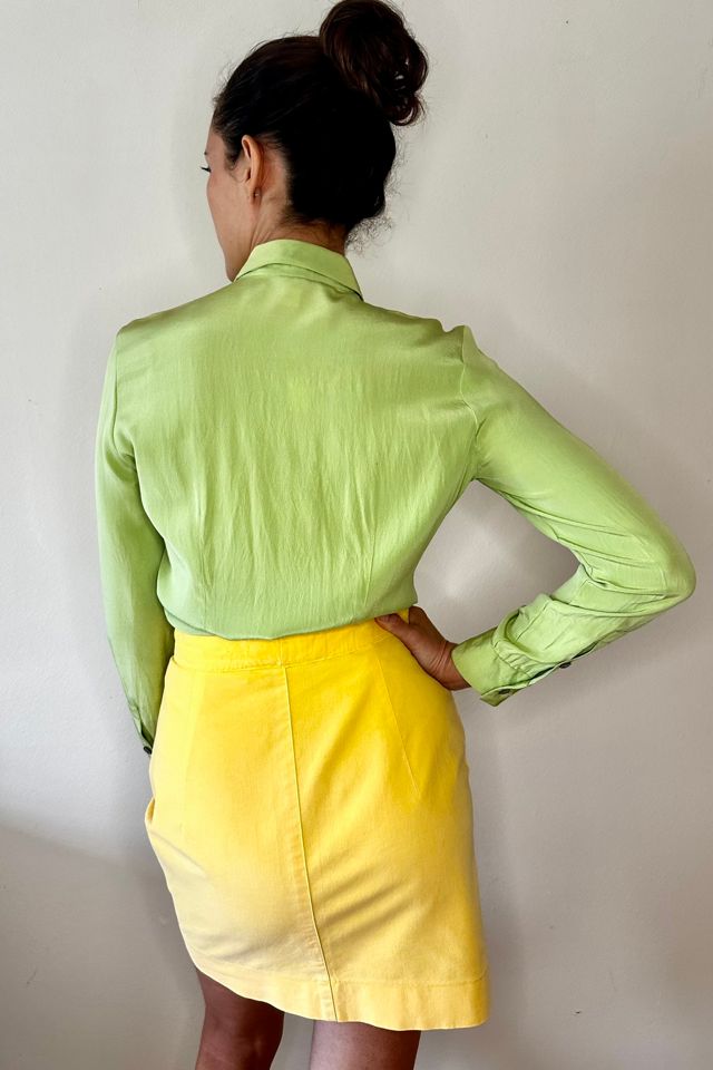 2000s Lime Green Silk Button Up Shirt Blouse Selected by Picky Jane #3