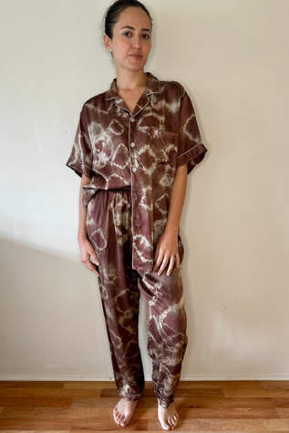 Unisex Brown Tie Dye Silk Pajama Vacation Set Selected by Picky Jane