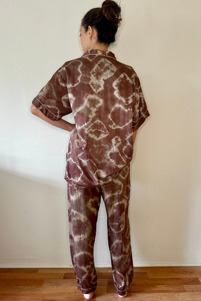 Unisex Brown Tie Dye Silk Pajama Vacation Set Selected by Picky Jane #2