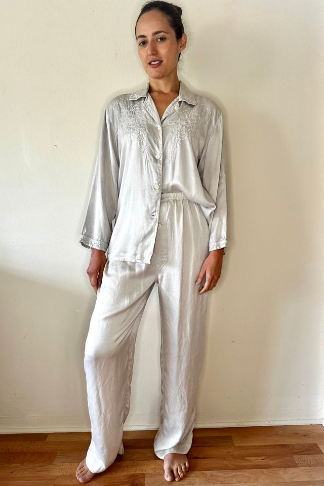 Silver Grey Silk Embroidered Pajama Set Selected by Picky Jane #3