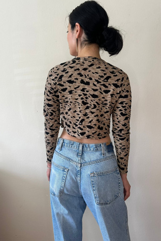 Pleated Knit Animal Print Crop Cardigan Selected by Picky Jane
