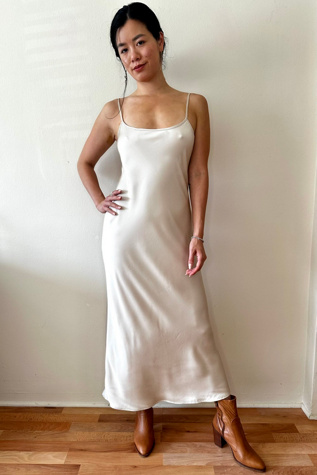 Champaign Satin Bias Slip Dress Selected by Picky Jane