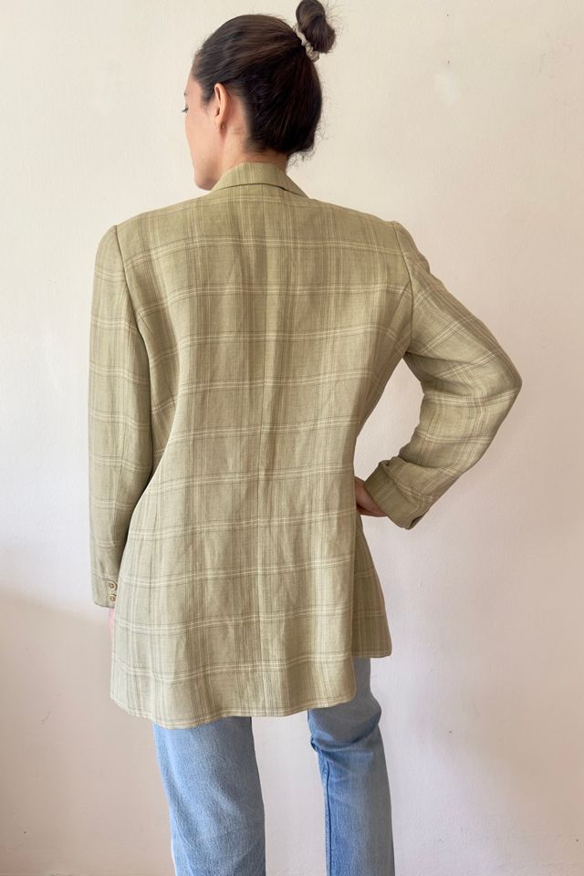 1990's Vintage Light Sage Plaid Boxy Blazer Selected by Picky Jane #3