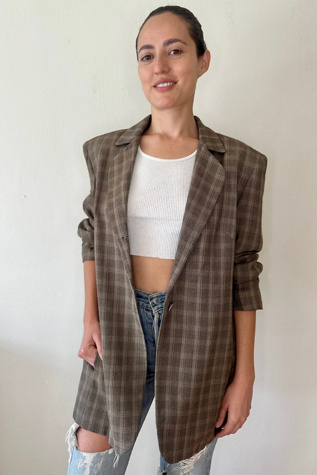 Vintage Brown Plaid Preppy Blazer Selected by Picky Jane