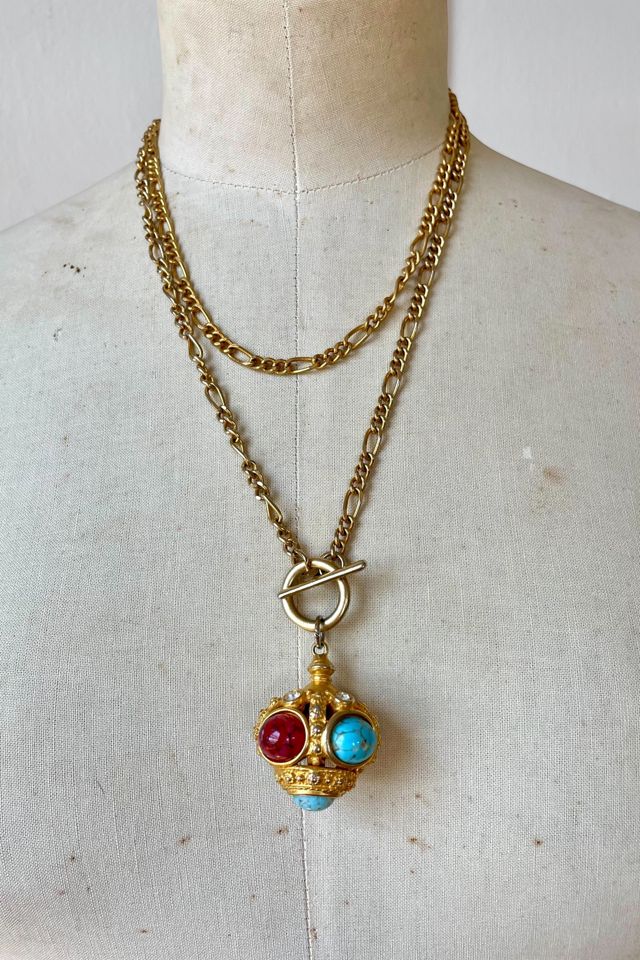 Vintage Etruscan Revival Charm Toggle Chain Necklace Selected by MARMALADE #2
