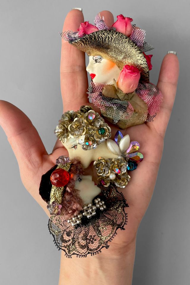 Vintage 80s Embellished Fashion Lady Face Brooch Collection Selected by MARMALADE #1