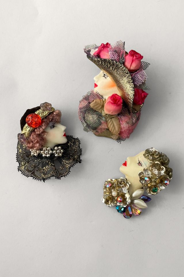 Vintage 80s Embellished Fashion Lady Face Brooch Collection Selected by MARMALADE #2