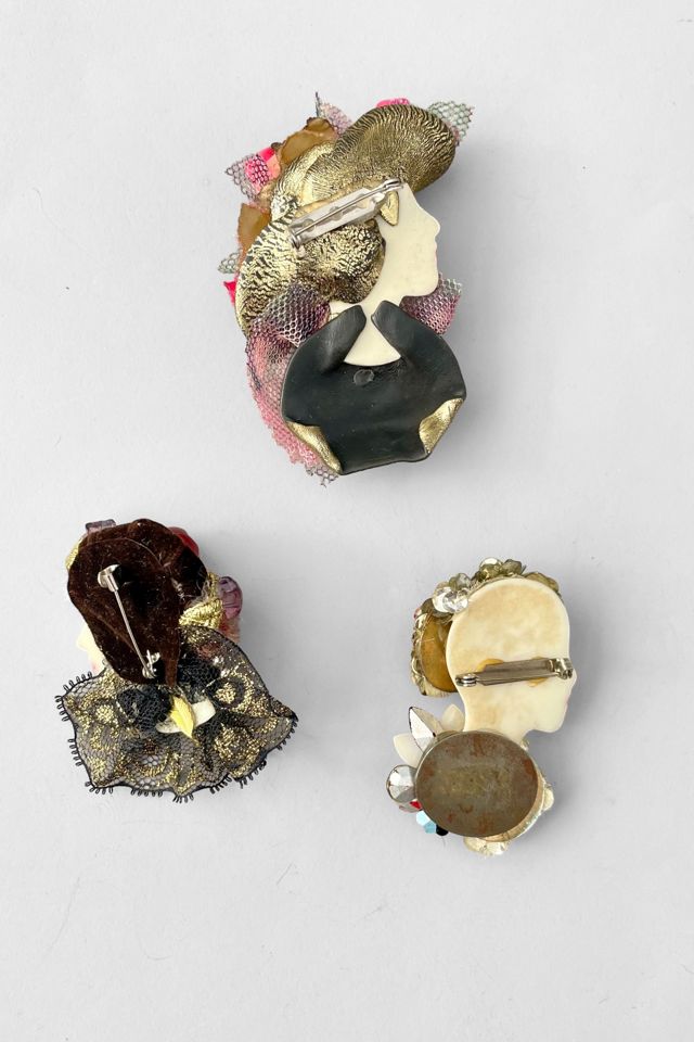 Vintage 80s Embellished Fashion Lady Face Brooch Collection Selected by MARMALADE #3