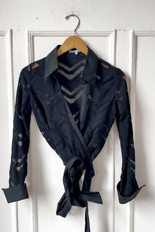 Vintage Y2K Black Lace Romantic Wrap Top Selected by MARMALADE