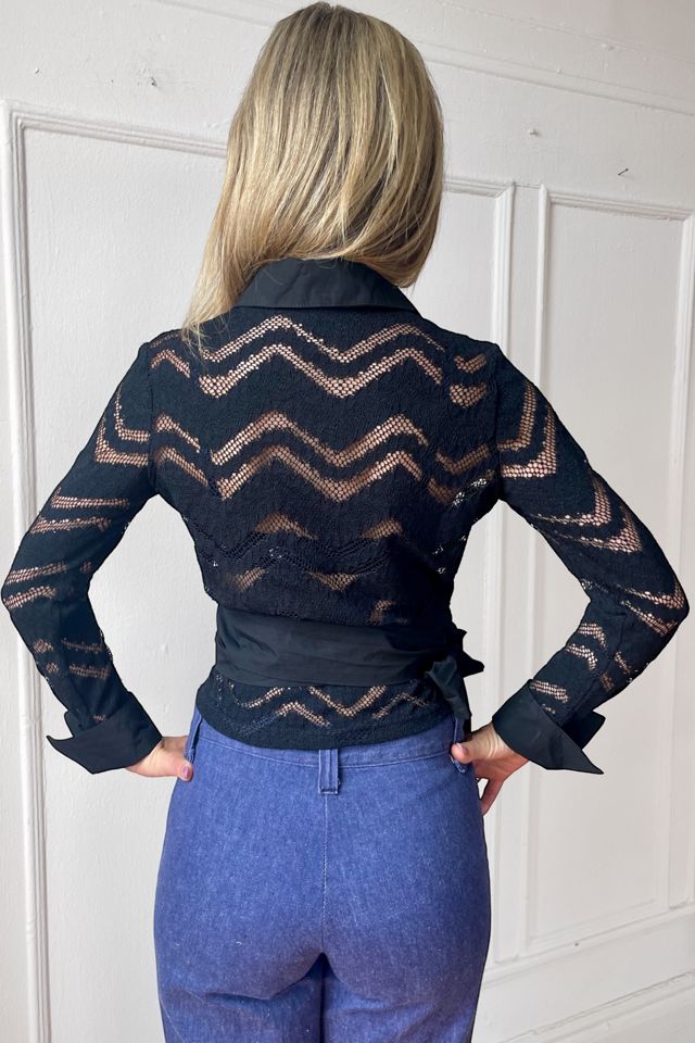 Vintage Y2K Black Lace Romantic Wrap Top Selected by MARMALADE #3
