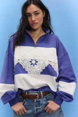 Had A Lot Of Fun Half-Zip Sweatshirt by Free People in Blue, Size: L