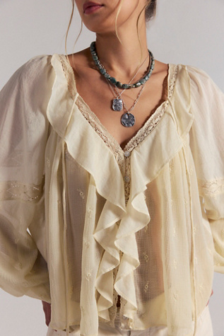 Женская блузка Free People Estelle Chiffon Blouse, цвет: Яичная скорлупа комбинированный — фото 3
